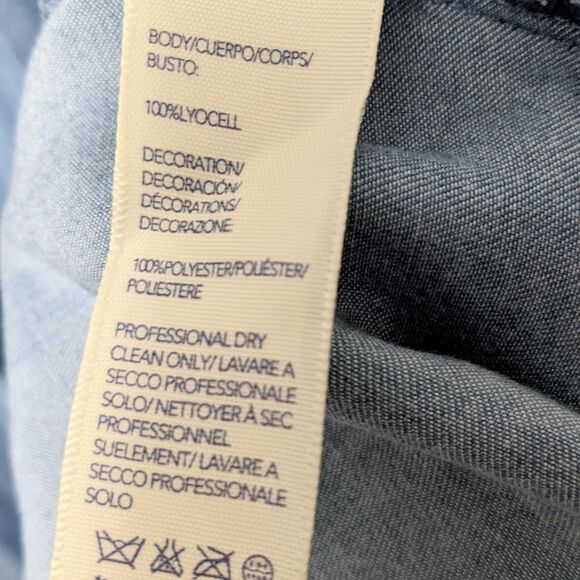 REBECCA MINKOFF Dev Off Shoulder Chambray Lyocell Embroidered Dress M - Picture 7 of 8